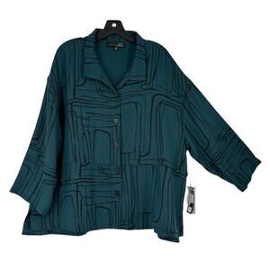 Liv By Habitat Coat Womens XXL Lightweight Button Up NEW Spruce Green Lagenlook